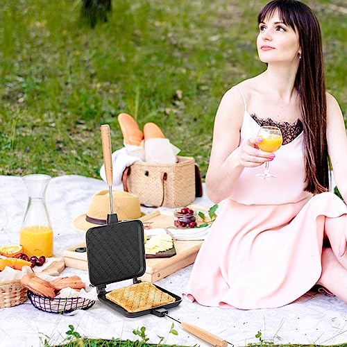 Pumtus Hot Sandwich Maker, Non-Stick Grilled Panini Maker Pan With Handle, Stovetop Camping Sandwich Toaster Aluminum Flip Pan For Toast, Waffle, Breakfast #TOP7