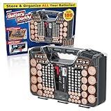 Ontel Battery Daddy Storage & Organizer Case with Tester, Stores & Protects Up to 180 Batteries, Double-Sided, Durable Design W/Clear Locking Lid, Secure Latches & Portable Carrying Handle - Charcoal