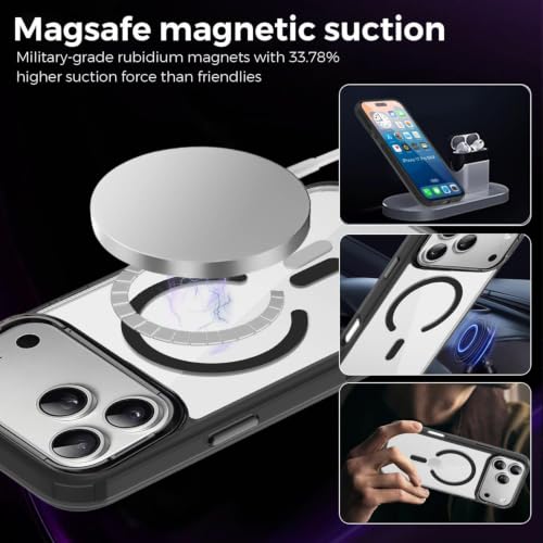 Image of Elzzi Translucent Clear Back Cover Compatible with iPhone 17 Pro, PC Shockproof Scratch Resistant, Non-Yellowing, Support Mag-Safe Wireless Magnetic Charging Case - Black