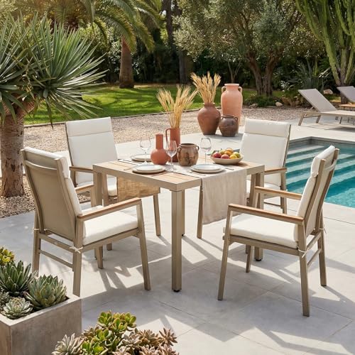 Sillas de comedor al aire libre caqui set de 2 con asiento de Teslin beige 3