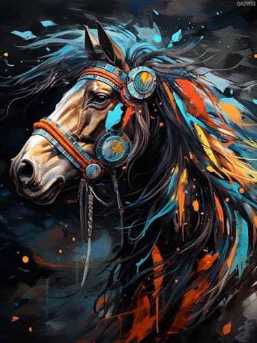 Peinture diamant 5D cheval de guerre indien, kit créatif cadeau adulte 30x40