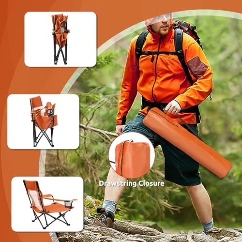 Image of HaSteeL Folding Beach Chair Set of 2, Foldable Orange Camping Chairs for Outside, Low Beach Chair Portable for Adults Fishing, Picnic, Outdoor BBQ, Travel, Sports, Cup Holder & Storage Bag