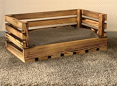 Lycce Haustiersofa für kleine Hunde und Katzen Holz geflammt 50cm x 30cm x 20cm