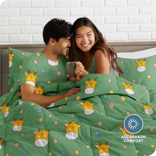 Image of 200 GSM 400 TC Kids Glace Cotton Reversible Cartoon Printed Double Bed King Size Comforter with Matching Bedsheet 90 * 100 with 2 Pillow Covers Set of 4 Pieces (Sunshine)
