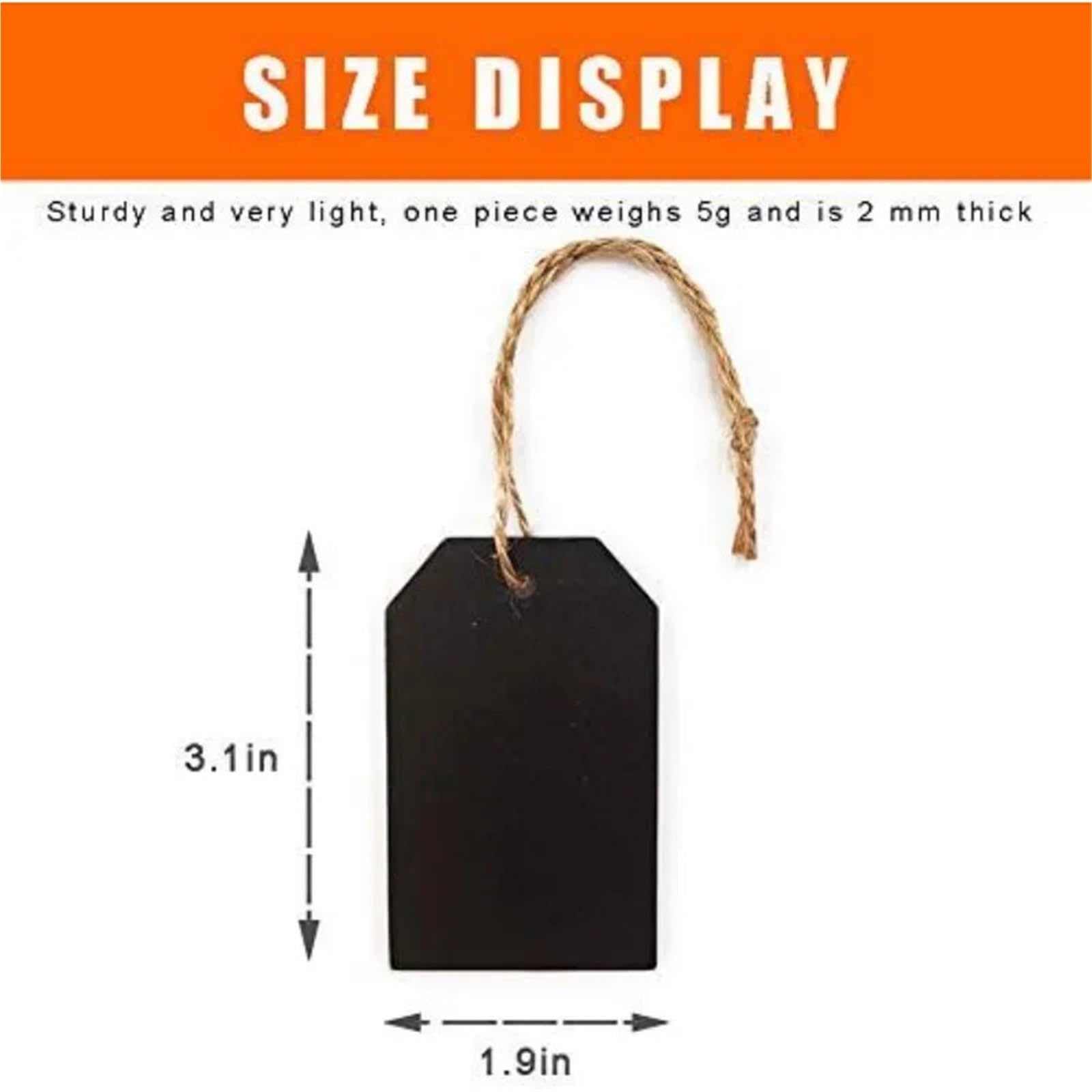 Lot de 50 étiquettes de prix avec ficelle en ardoise noire double face effaçables à suspendre en corde de chanvre pour vêtements, bijoux, étiquettes vierges de marquage de marchandise