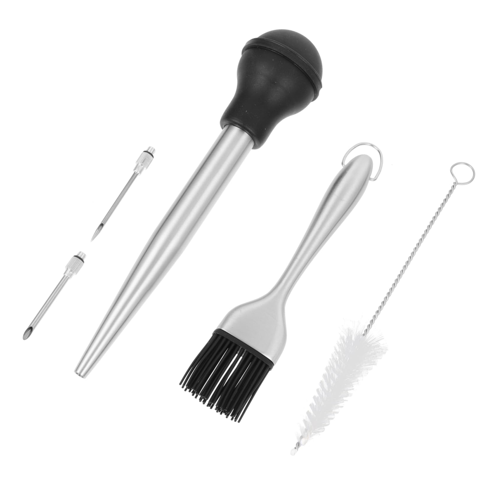 CONGARTENO 1set Stainless Steel Meat Injector Kit Includes Dual-needle Turkey Baster Cleaning Brush for Flavoring Pork Beef Fish Dishwasher Safe Kitchen Tool