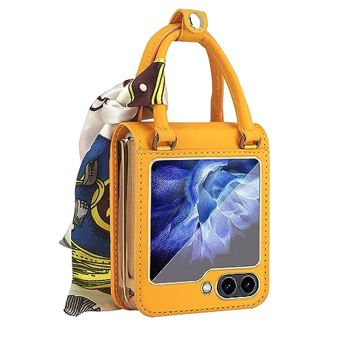 Coque Samsung Galaxy Z Flip 5 5G Housse Cuir PU Jaune 6.7 Pouces