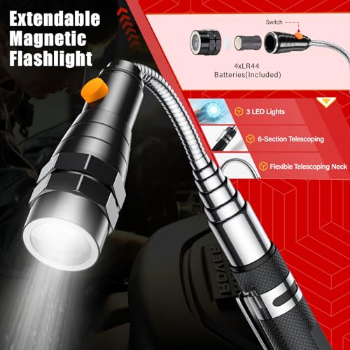 Fathers Day Dad Gifts, Telescoping Magnetic Pick Up Tool Set, Extendable Magnet Flashlight with Inspection Mirror, Flexible LED Flashlight, Mens Gifts, Birthday Gifts for Husband, Dad, Him, Women — view 3