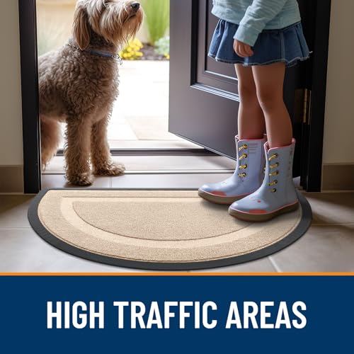 Image of OLANLY Half Circle Door Mat Indoor Outdoor Entrance Welcome, Waterproof All-Season, All-Weather Doormat, Sturdy Natural Rubber, Low Profile, Easy Clean Patio Porch Entryway Mat, 29.5x17, Off-White