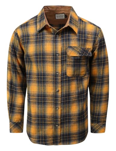 Drazivon Mens Button Down Long Sleeve Cotton Flannel Shirt Plaid Yellow 2XL - image 1