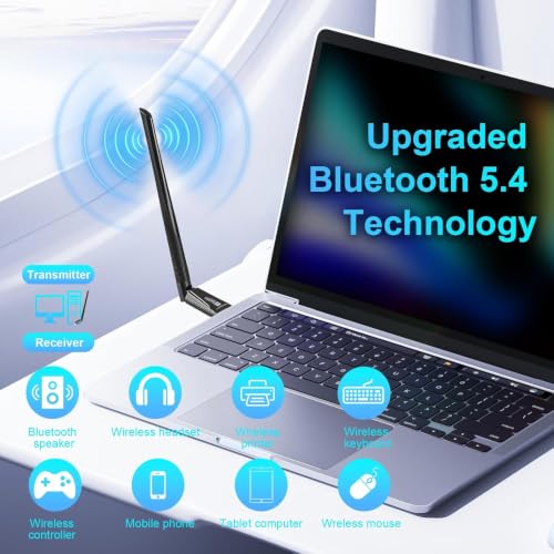 Image of BIGASUO 2-in-1 USB Bluetooth WiFi Adapter, AX900 WiFi 6 + Bluetooth 5.4 | Dual-Band 2.4GHz /5GHz with 5dBi High-Gain Antenna, Compatible with Windows 7 /10 /11 (WiFi), Windows 10 /11, Glossy Black