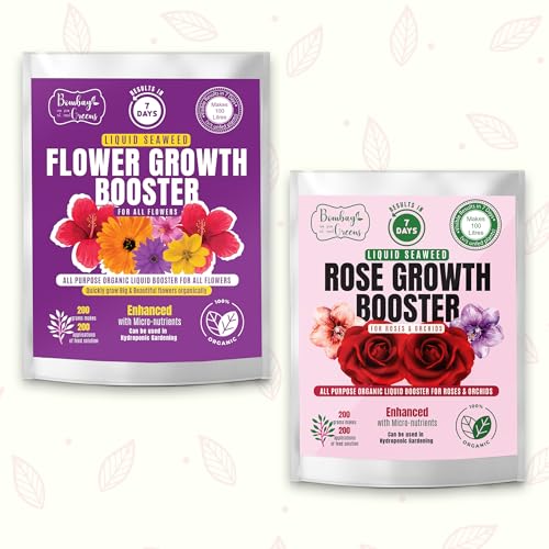 Bombay Greens Organic Liquid for Flowers & Rose Plants with Seaweed Extract | Rose Plant Food & Flowering Booster for Flowers | (Makes 100 Litres) Combo Pack