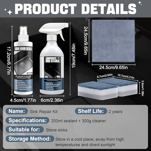 Granite Cleaner and Sealer for Granite Ceramic, Natural Stone Sinks, Restores Shine, Waterproof, All-in-One Cleaning Included 300g Granite Cleaner, 200ml Granite Sealer, 2 Sponges & Microfiber Cloth by JAOJAO - Image 7
