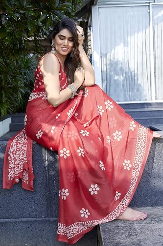 Image of MIRCHI FASHION Saree for Woman Chiffon Batik Printed | Lightweight Daily Wear Women's Office Sari with Blouse Piece (Available in 40 Colours)