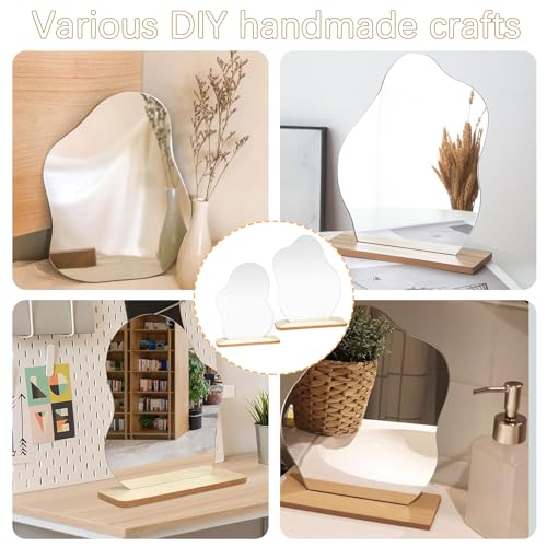 Acryl Schminkspiegel 2 Stück, Rahmenlos Unregelmäßiger Dekorative Spiegel Klein, Kosmetik Tischspiegel mit Holzsockel für Schlafzimmer Wohnzimmer Hotels Zimmer Deko – Bild 5