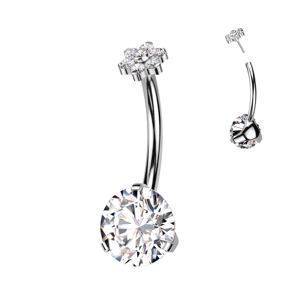 Paula & Fritz® Push-In Piercing Bauch-nabelpiercing Silber Gold Blume Zirkonia Titan-ium Grade 23 Mehrfarbig 1,6-mm Stab-Dicke Gewindelos Bananabell Nabelpiercing