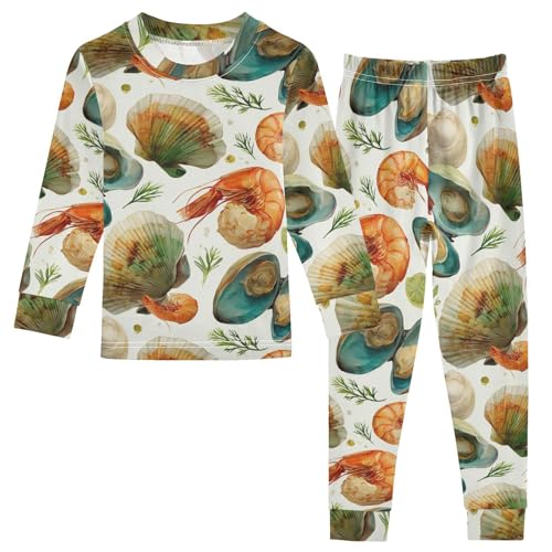 Pajama Sets Long Sleeve Seafood Pattern Art Prints Soft Comfy Sleepwear 2 Piece PJS 3-8T