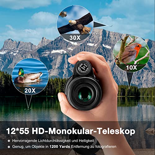 Monokular Teleskop 12x55 Fernrohr High Definition Monokulare Fernglas mit Smartphone Halter & Stativ BAK-4 Prism、FMC… – Bild 4