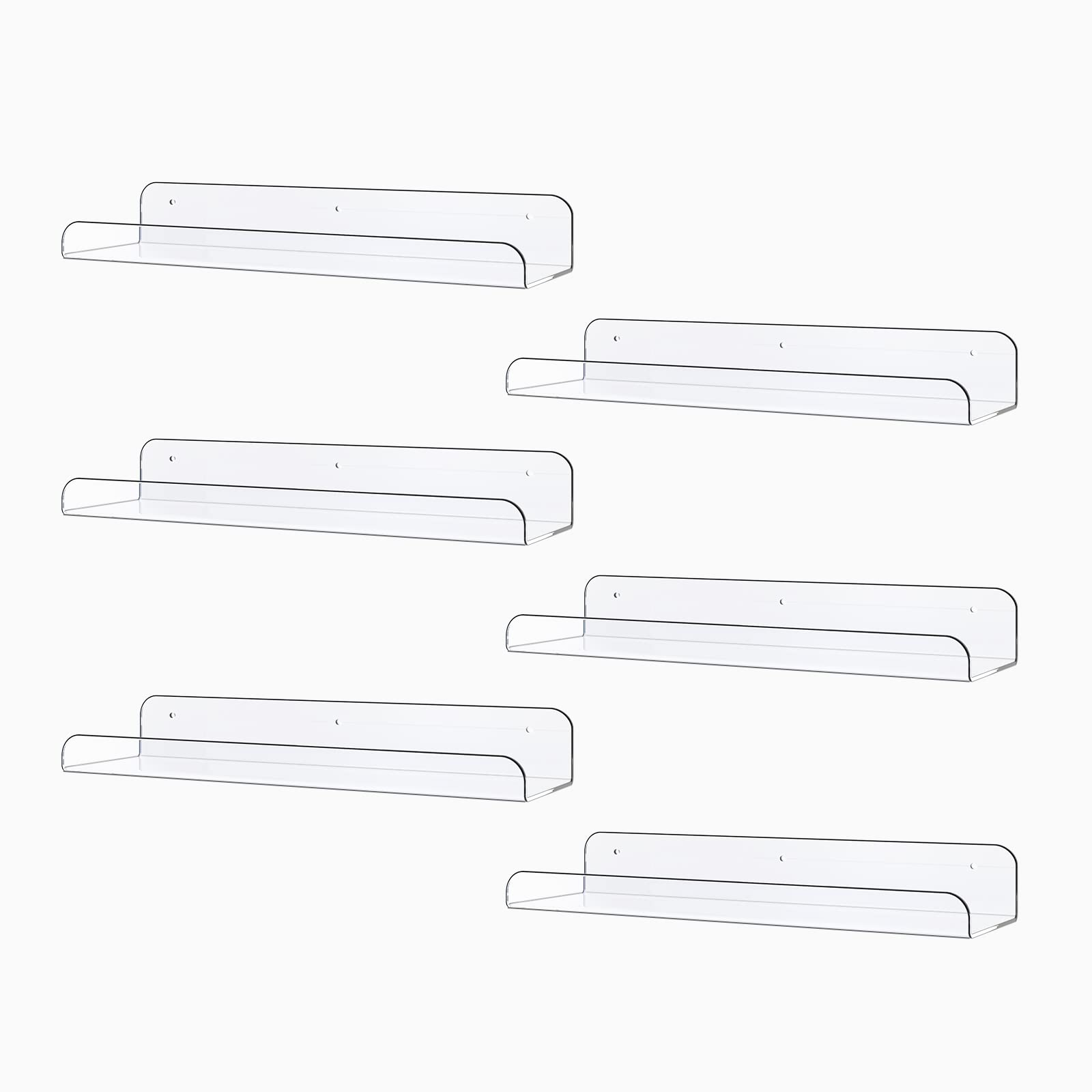 MEISHIDA Acrylic Floating Shelves, Set of 6, 15¡± Funko Pop Shelves Wall Mounted, Acrylic Shelves for Bathroom, Living Room, Kitchen