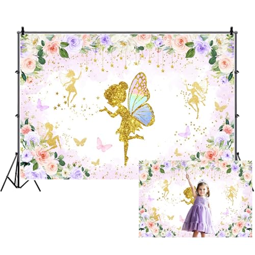 Fondo fotográfico floral rosa y dorado 7x5 ft miniatura 1