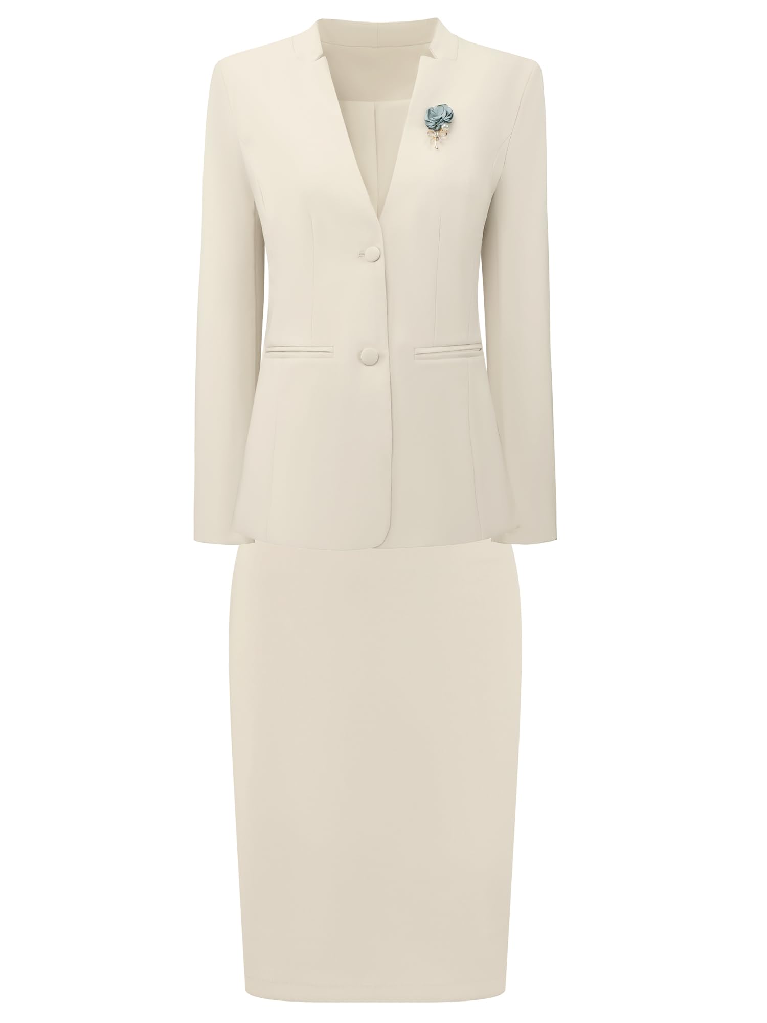hobemty Women's Skirt Suit Set 2 Piece Outfit Business Work Blazers and Pencil Skirts with Brooch Pin-picture-18