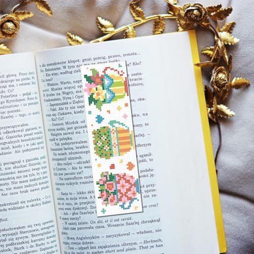 Image of FREEBLOSS 6PCS Cross Stitch Bookmark Kit Tea Cup Pattern Cross Stitch Bookmarks Kit for Beginner DIY Stamped Embroidery Bookmark Kit DIY Bookmarks Cross Stitch Kits for Beginners