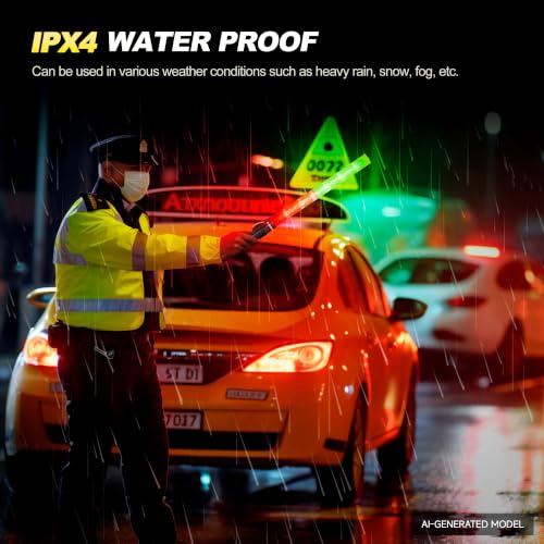 Image of E-riding 4 Pack Traffic Wand, 21 Inch Traffic Control Wand with 3 Flashing Modes & Side Clip, LED Safety Baton for Traffic Control, Parking, Aircraft, Car Directing (Red+Green)