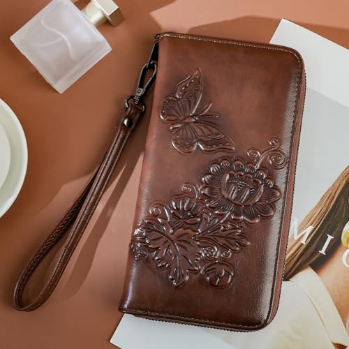 Womens Wallet Rfid Embossed Vegan Leather Multi Card Slots Wallets Large Capacity Wristlet Travel Purse for Women2