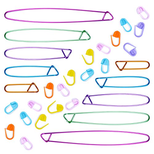 BronaGrand 10pcs Colorful Aluminum Yarn Stitch Holder Crochet Hooks Knitting Needle Stitch Holders with 20pcs Knitting Crotchet Locking Stitch Markers