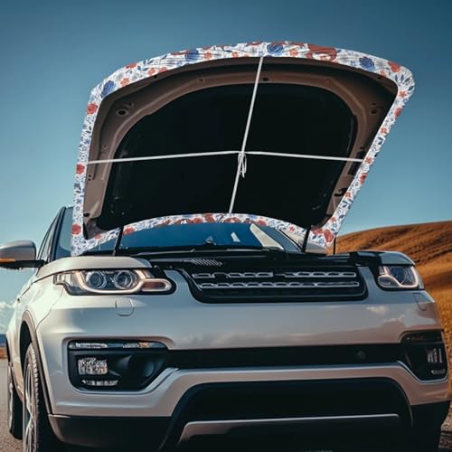 Image of American Flag Car Hood Cover, Rose Butterfly Washable Elastic Auto Hood Protector Stretchable Polyester Fabric, 250th Anniversary Car Bonnet All-Season Protection