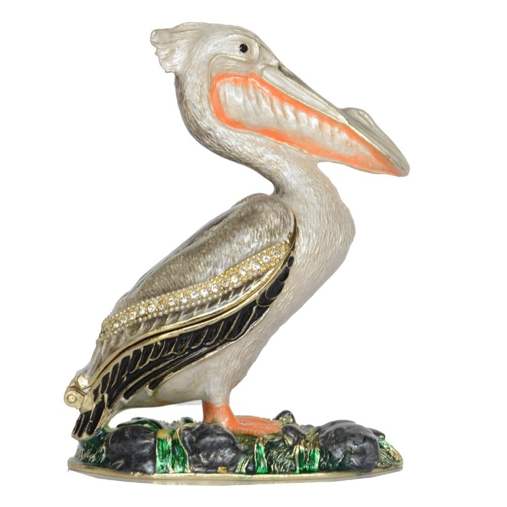 YOPI Pelican Bird Enameled Trinket Box Jewelry Container Necklace Holder Miniature Figurines Home Decoration