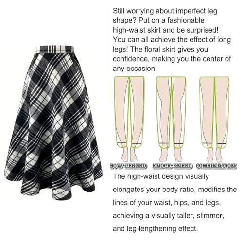 Women Long Plaid Skirt,2025 Fall Winter Warm Wool Plaid Maxi Skirt with Pockets,Elastic Waist A Line Tartan Skirts2