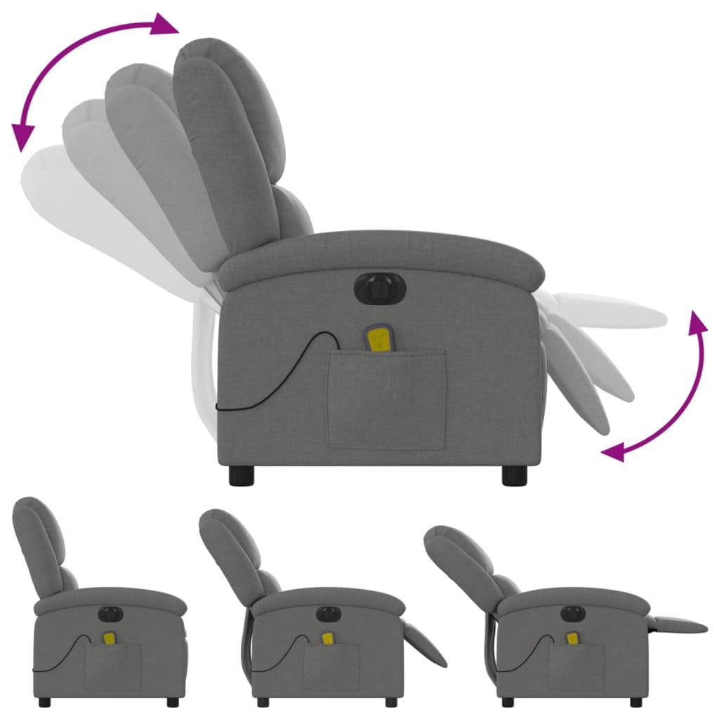 Massagesessel elektrisch Dunkelgrau Stoff mit 6-Punkt-Vibrationsmassage, Verstellbare Rückenlehne und Fußstütze, Polsterstuhl mit Holz Metall Gestell