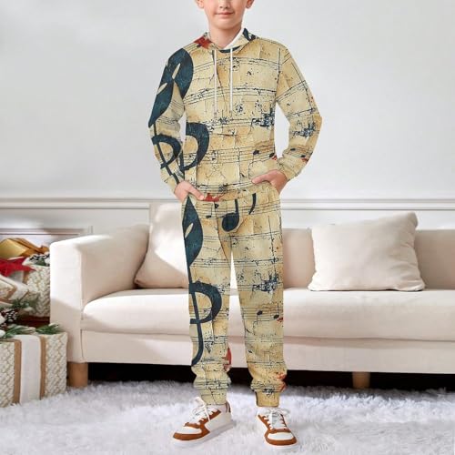 Boys' Girl's Sweatshirt Set 2 Piece Pullover Hoodie Jogger Sweatpants Pants, Musical Notes Music Themed Vintage3