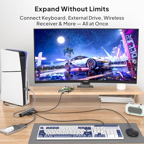 Elebase Hub USB 3.0 do PS5 PS4 Pro/Slim,4 Porty Wieloportowy Hub 0,6 m Kablem,Transferem Danych 5 Gb/s,z OTG & USB Adapter do MacBook Air/Pro,Flash,PC,Surface