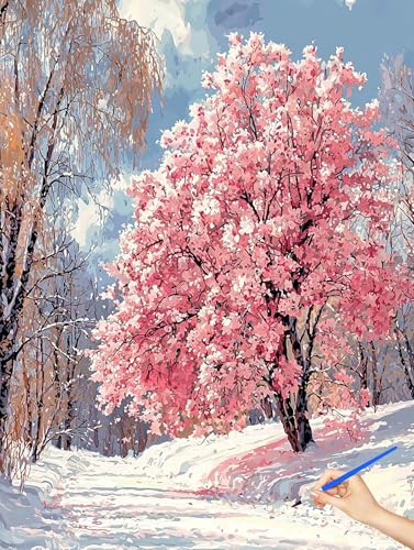 数字油絵 木 数字塗り絵 冬 Paint by Numbers ナンバーペイント 子供 初心者 DIY Cheerful Painting 手工芸 芸術手塗りれる アクリルキット 大人のためのクリエイティブな趣味 誕生日プレゼント ホーム オフィスの壁装飾