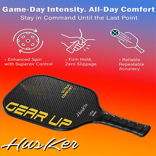 Image of Husker USAPA Approved GEARUP RAW Carbon Fibre Ultra Comfort Thermoformed Pickleball Paddle | Carbon Friction Surface | Elongated Handle Racket