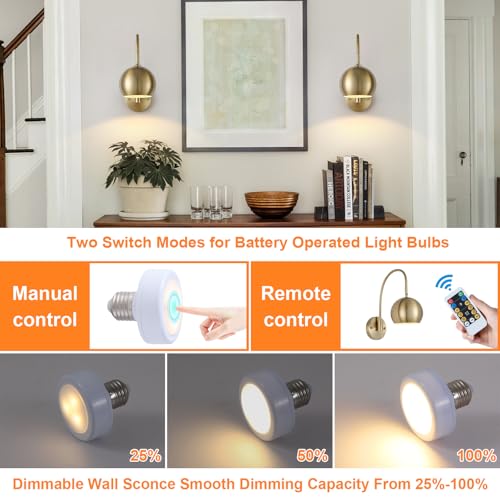 Image of MWZ Gold Battery Operated Wall Sconces Set of 2,Rechargeable Sconces Wall Lights Wireless Swing Arm Modern Light Fixture with Remote,3 Color Dimmable Adjustable Angle Indoor Wall Lamp for Bedroom
