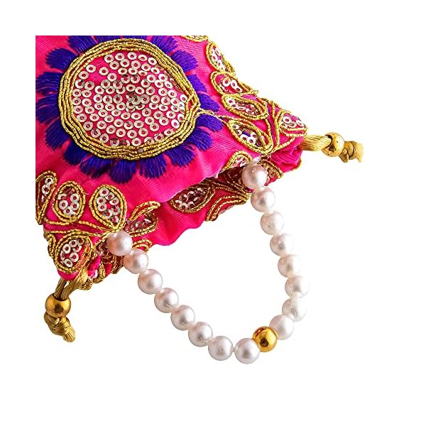 SHREEM Atmanirbhar Bharat Girls and Women Heavy Jari Coin Potli (Pack Of 5) - Image 6
