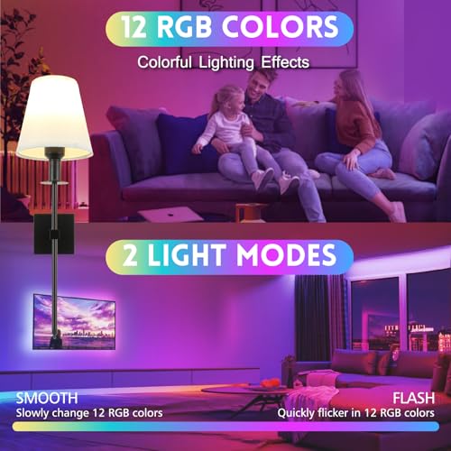 Image of Yexati Rechargeable Battery Operated Wall Sconces Set of 2 - Wireless Wall Lights for Bedroom with Remote and 5000mAh Dimmable Bulbs Timmer Design 12 Colors Wireless Wall Lamps for Bedroom Living Room