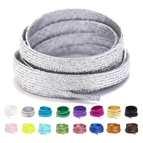 Image of Booyckiy 3 /4 inch Wide Satin Ribbon Shoelaces Flat Colorful Shoe Laces for Women Girls