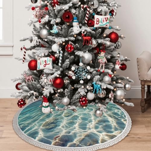 Jupe de sapin de Noël en peluche douce 121cm blanche à pompons