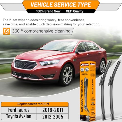 Image of AUTOBOO Windshield Wiper Blade Replacement for Toyota Avalon Ford Taurus | Fits Avalon 2005-2012 Taurus 2011-2018, 26 inch+20 inch, 2-pack, OEM quality, all-season performance