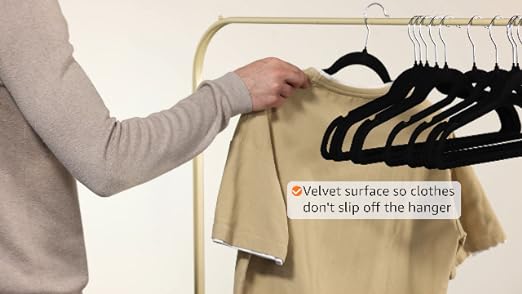 Amazon Basics Slim Velvet, Non-Slip Suit Clothes Hangers, Pack of 30, Black