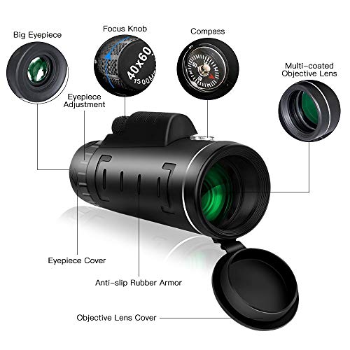 DECDEAL Telescópio monocular de alta potência 40X60 para observação de pássaros com bússola adaptado