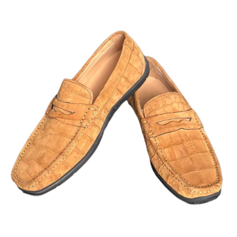 Nubuck Crocodile Leather Men's Camel Moccasins Gommino Alligator Leather Male Slip-on Soft Flats Shoes