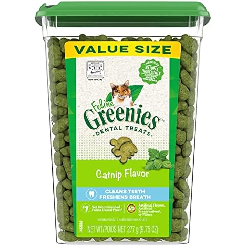 Greenies Feline Adult Natural Dental Care Cat Treats, Catnip Flavor, 9.75 oz. Tub Cover