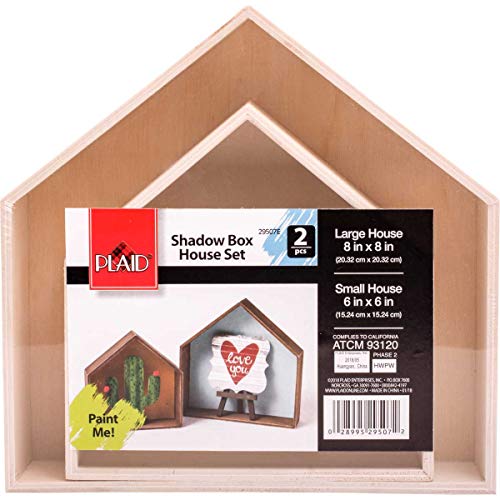 Plaid Shadowbox Houses Wood Surfaces, 2 Piece