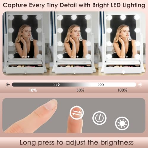 Espejo de maquillaje rectangular COLMERD con luz y cajón miniatura 6