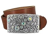 Women's Rhinestone Belt Rhinestone Crystal Buckle Full Grain Leather Belt 1-1/2'(38mm) Wide (Tan, 44)